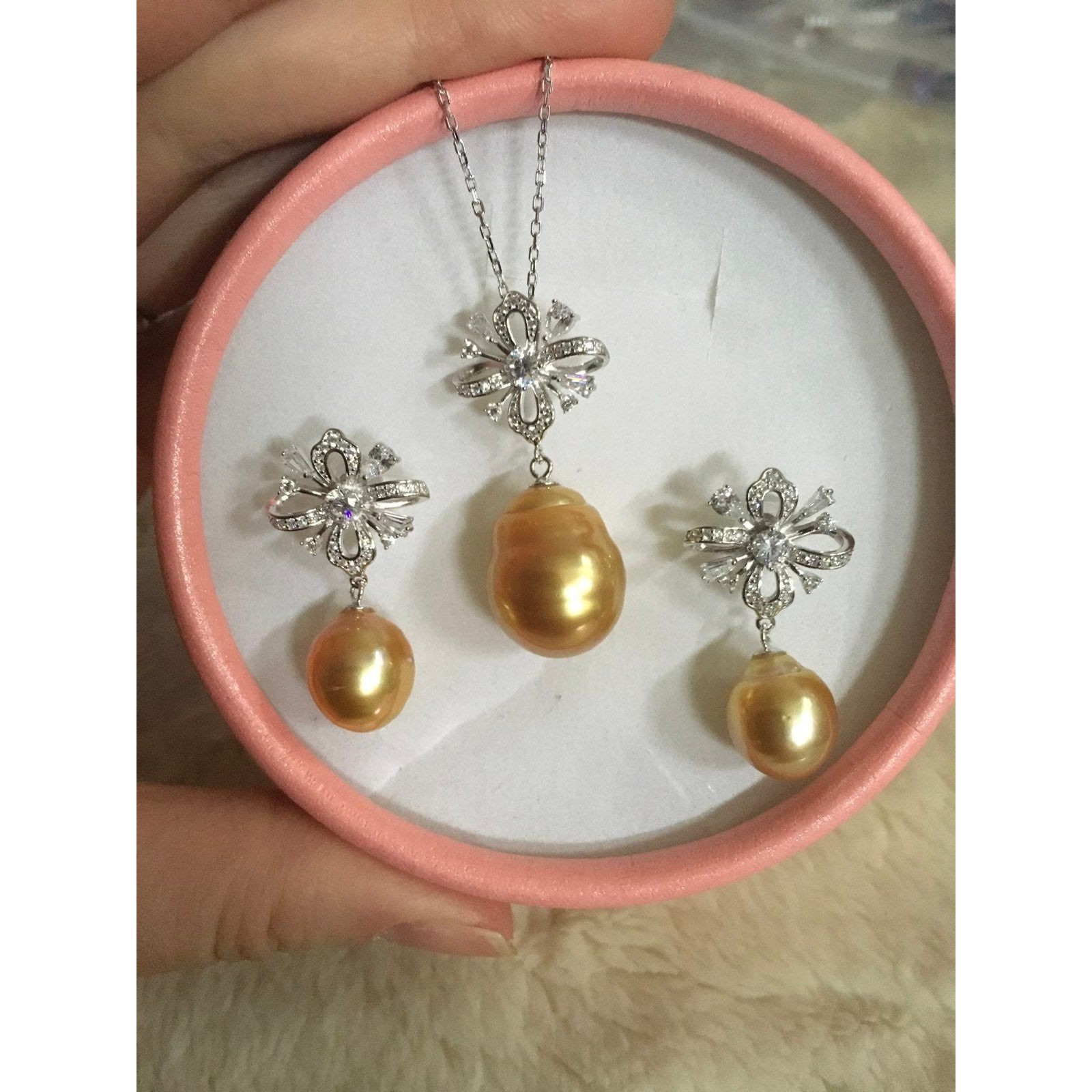 11-18mm Real Golden Sea Pearl Earrings S